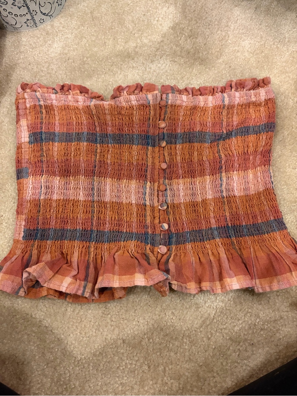 American Eagle Outfitters Rust Pink Plaid Smocked Mini Skirt